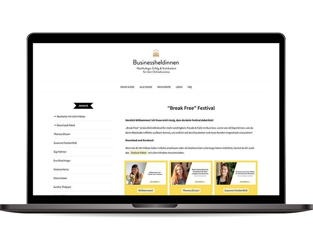 Mitgliederbereich „Businessheldinnen Academy“