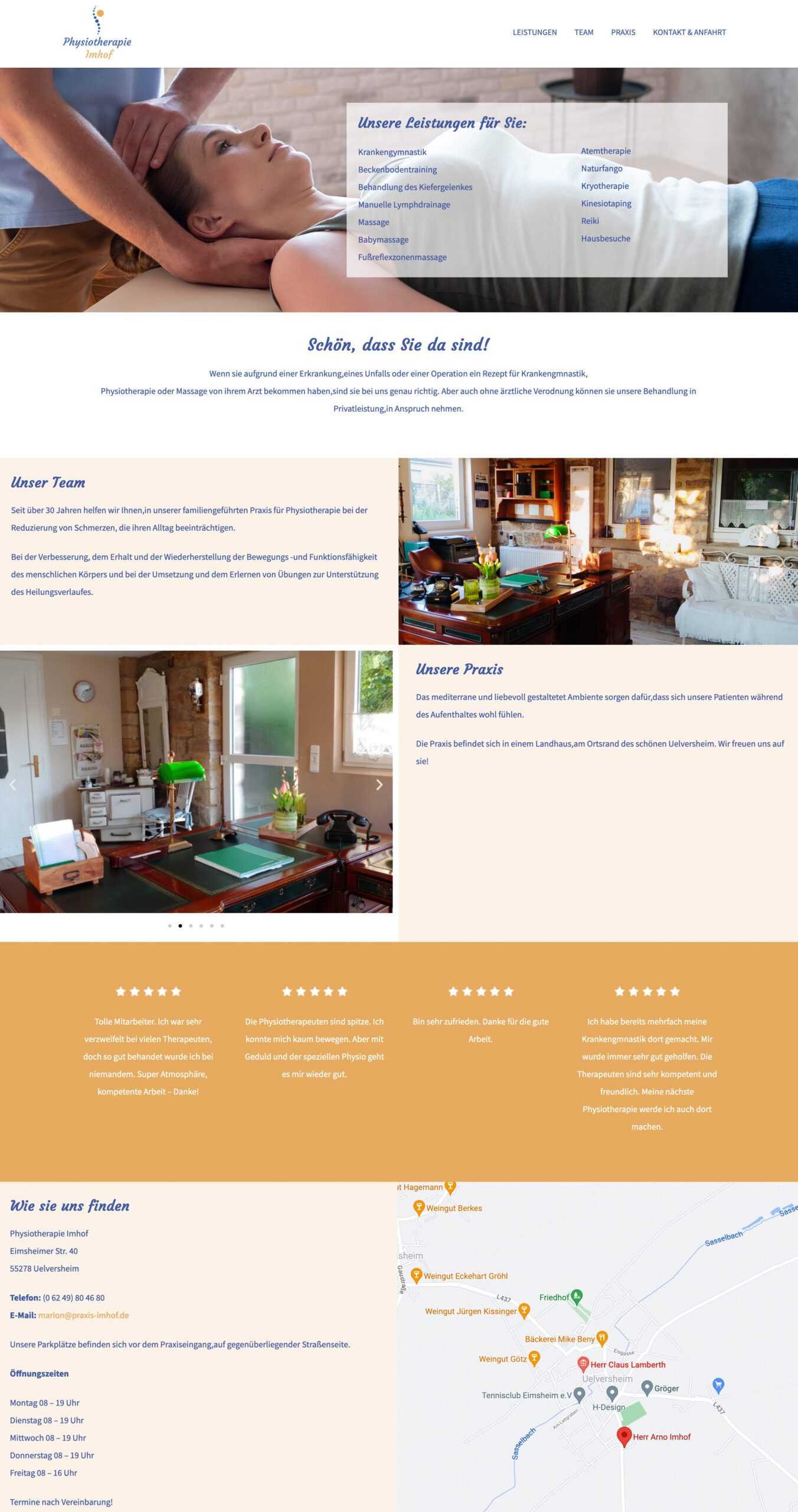 Webseite "Physiotherapiepraxis Imhof"