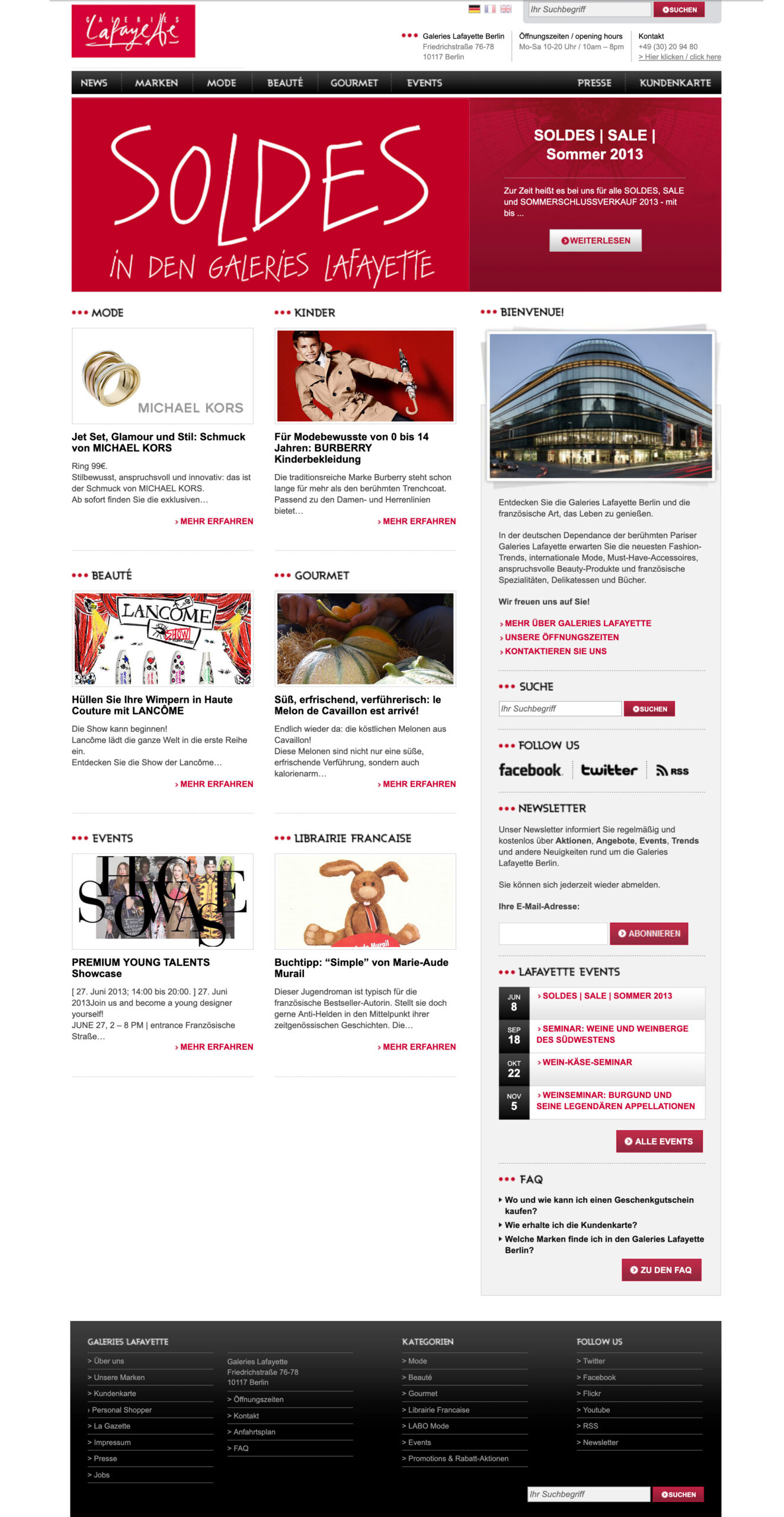 Webseite "Galeries Lafayette Berlin"