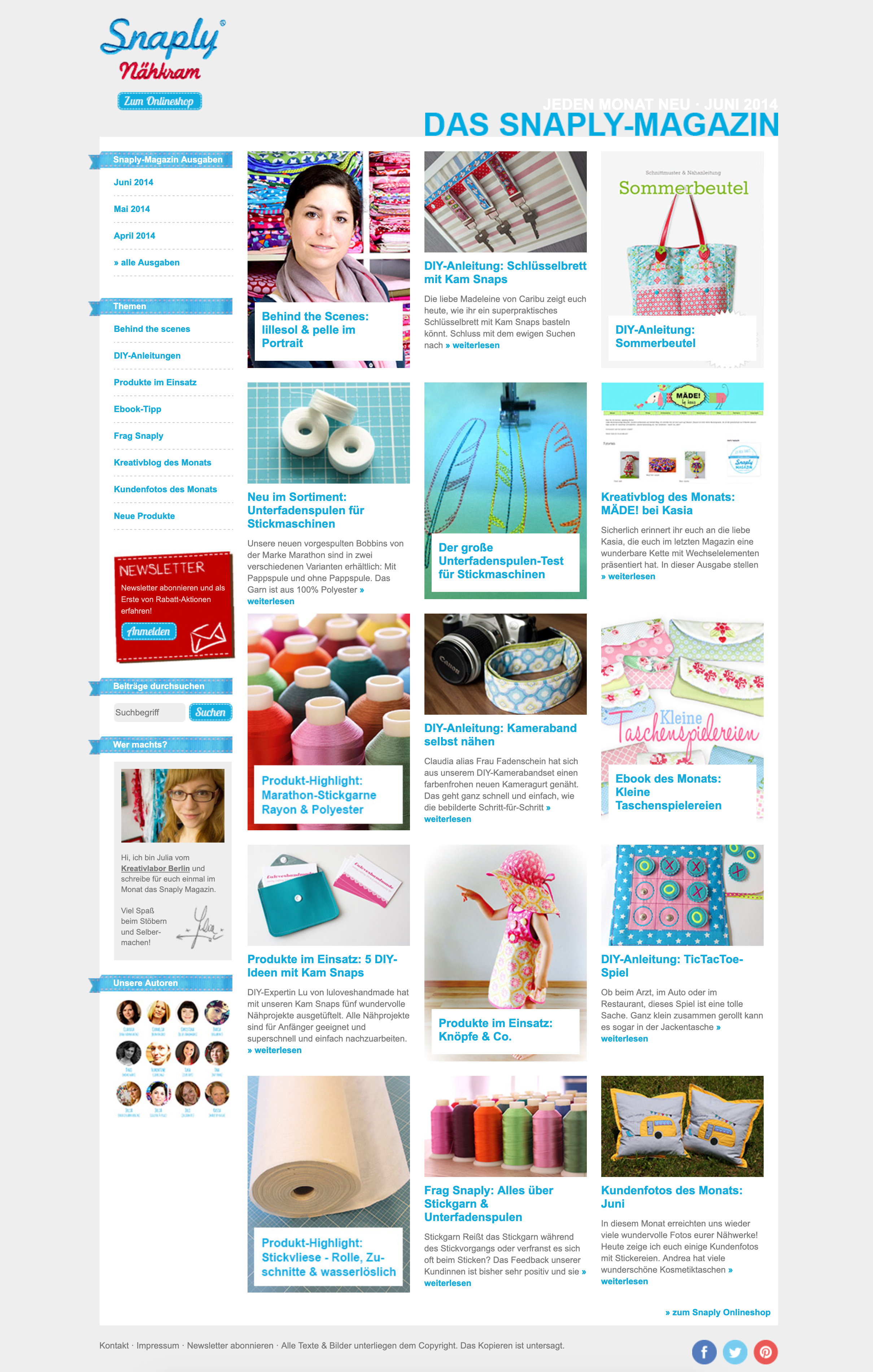 Webseite "Snaply Magazin"